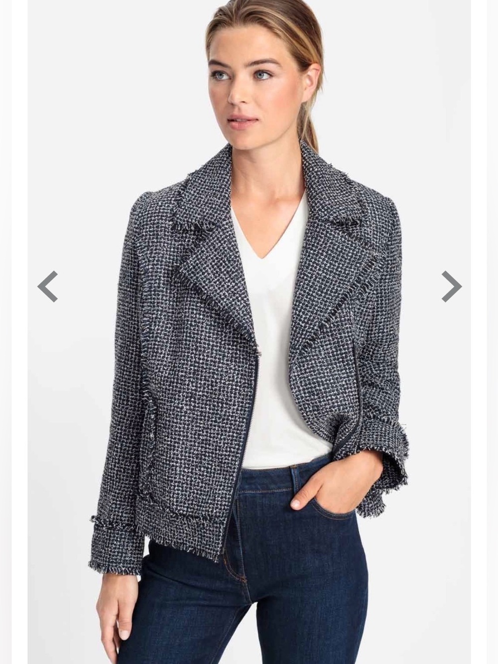 Ink Blue Frayed Edge Boucle Jacket by Olsen Sz by large